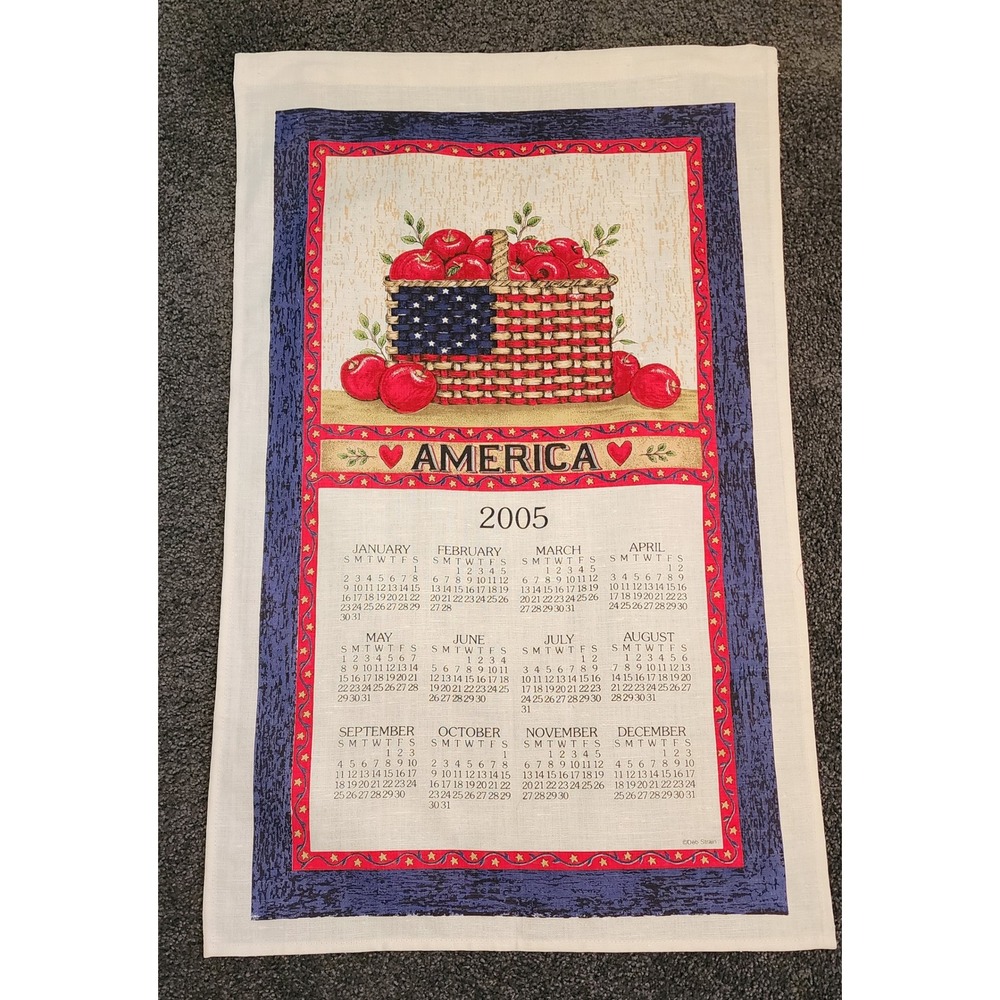 2005 America Calendar Wall Hanging Apples Patriotic Americana Decor‎ Towel